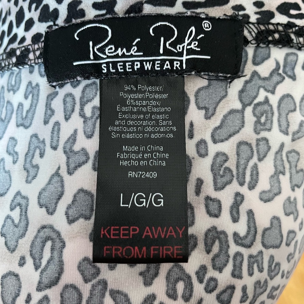 René Rofé Leopard Print Robe L Belted Lounge Soft Jersey Knit 3/4 Sleeve 34” - Picture 9 of 9
